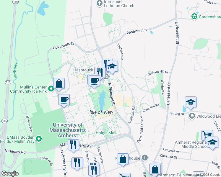 map of restaurants, bars, coffee shops, grocery stores, and more near in Amherst