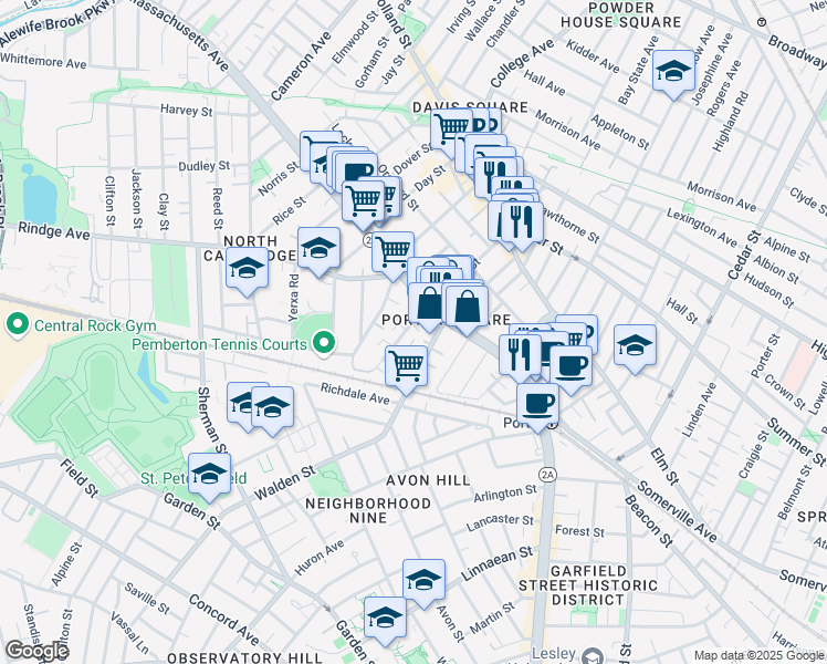 map of restaurants, bars, coffee shops, grocery stores, and more near in Cambridge