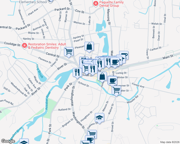 map of restaurants, bars, coffee shops, grocery stores, and more near 79 Pope Street in Hudson