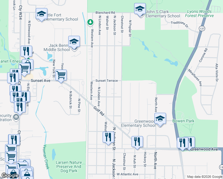 map of restaurants, bars, coffee shops, grocery stores, and more near 2133 North Jackson Street in Waukegan