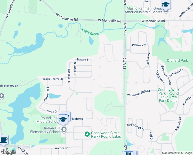 map of restaurants, bars, coffee shops, grocery stores, and more near 422 Red Cedar Road in Lake Villa