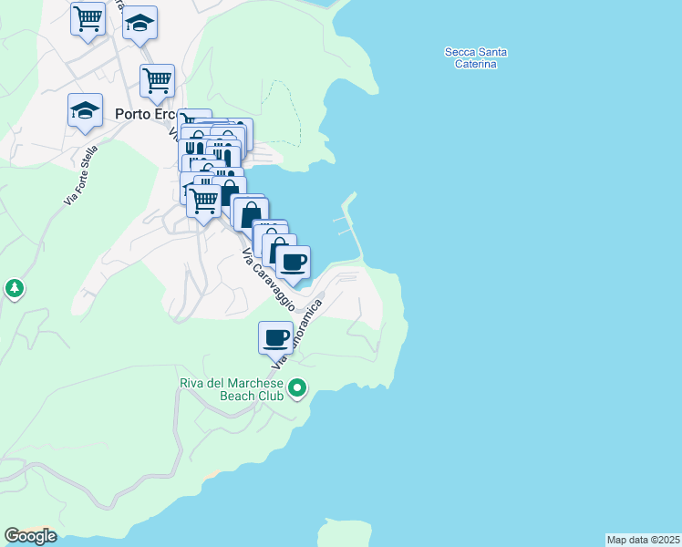 map of restaurants, bars, coffee shops, grocery stores, and more near 2 Piazza San Barbara in Porto Ercole