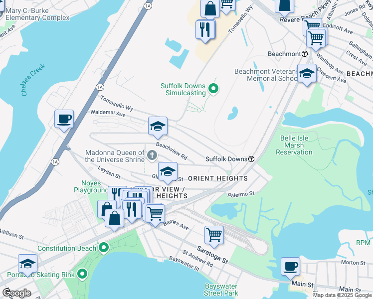 map of restaurants, bars, coffee shops, grocery stores, and more near 81 Faywood Avenue in Boston