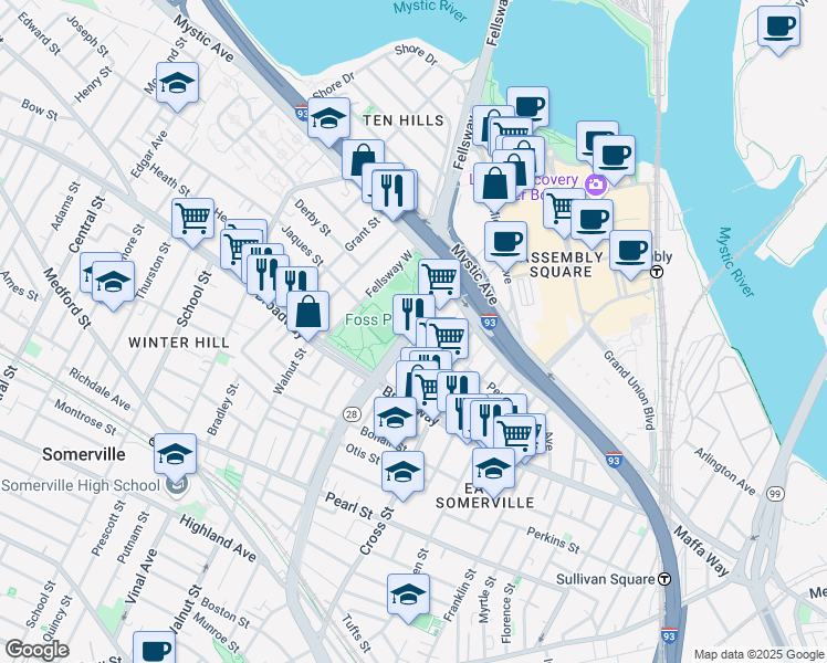 map of restaurants, bars, coffee shops, grocery stores, and more near in 
