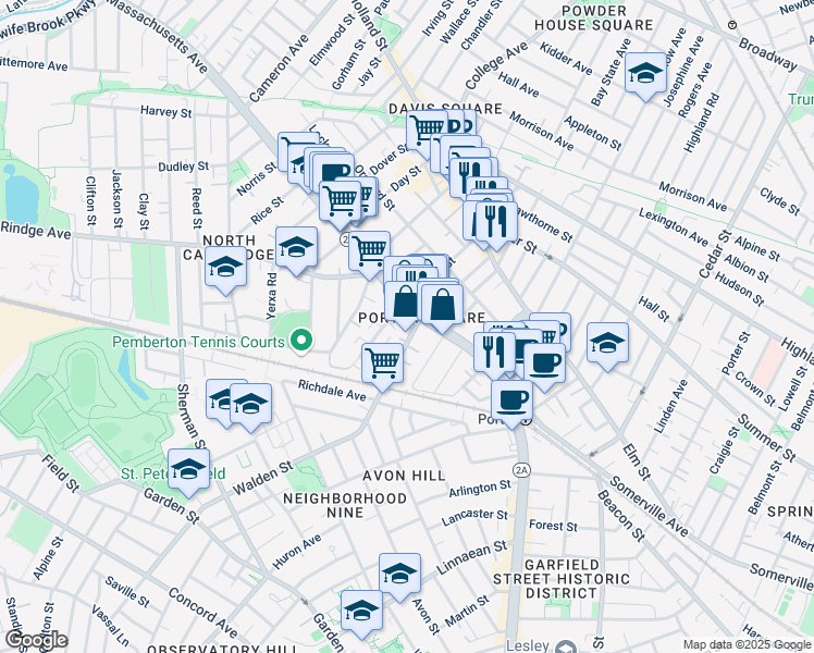 map of restaurants, bars, coffee shops, grocery stores, and more near in Cambridge