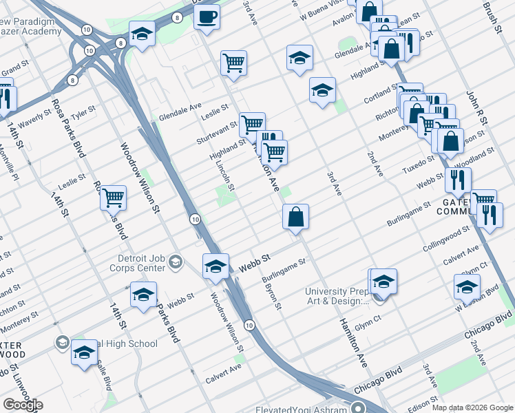 map of restaurants, bars, coffee shops, grocery stores, and more near 300 Monterey Street in Highland Park