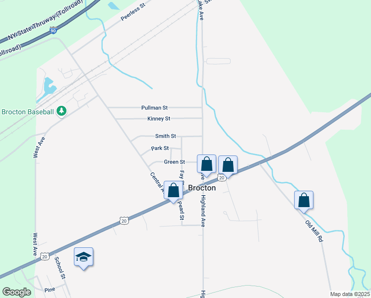 map of restaurants, bars, coffee shops, grocery stores, and more near 32 Fay Street in Brocton