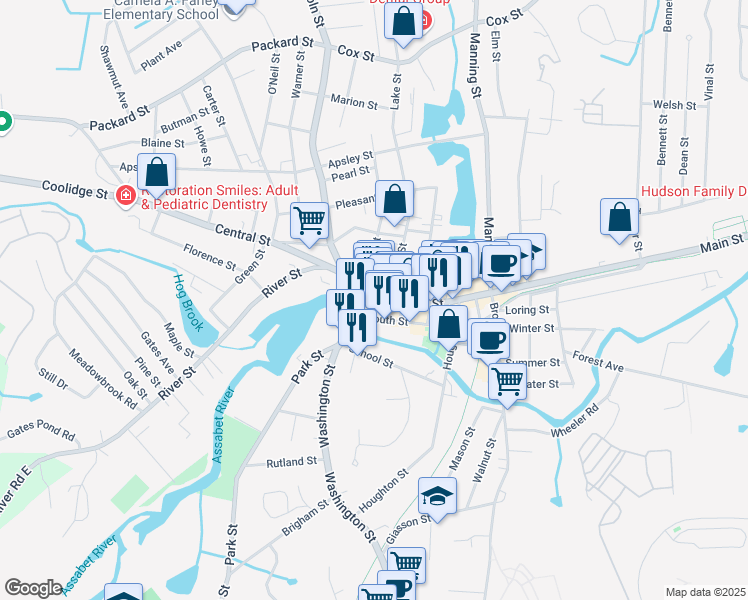 map of restaurants, bars, coffee shops, grocery stores, and more near in Hudson