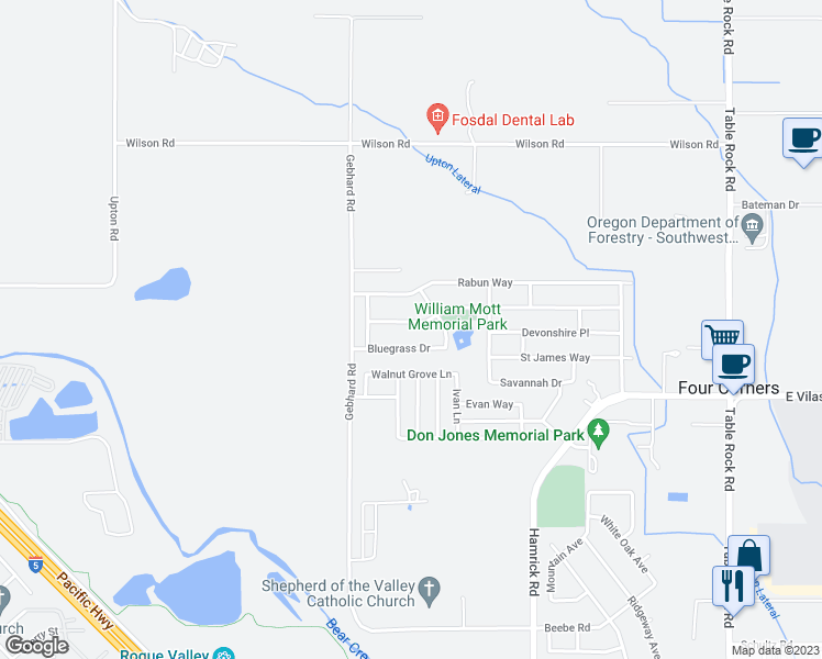 map of restaurants, bars, coffee shops, grocery stores, and more near 2022 Jeremy Street in Central Point