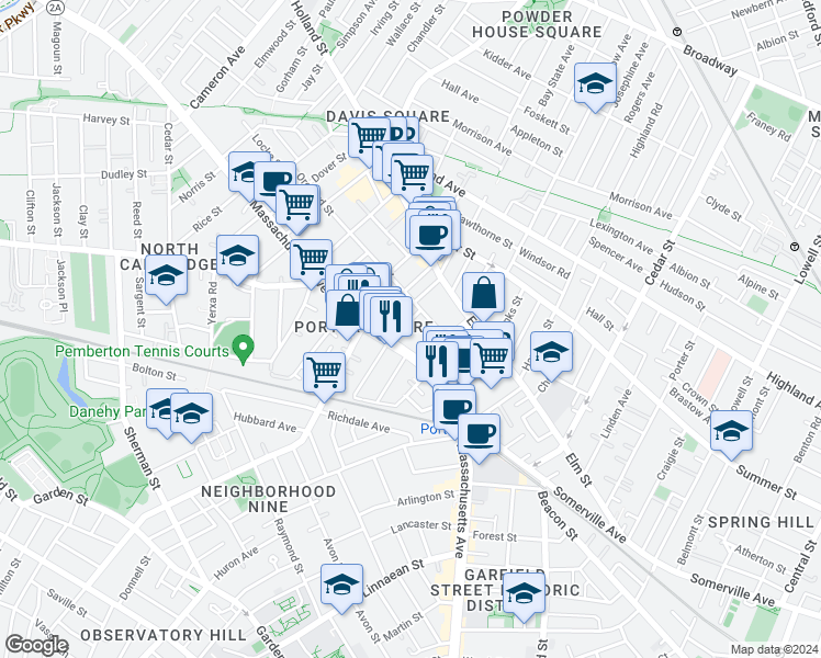 map of restaurants, bars, coffee shops, grocery stores, and more near 48 Orchard Street in Cambridge