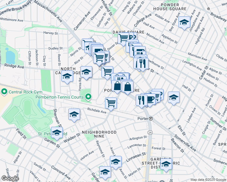 map of restaurants, bars, coffee shops, grocery stores, and more near in Cambridge