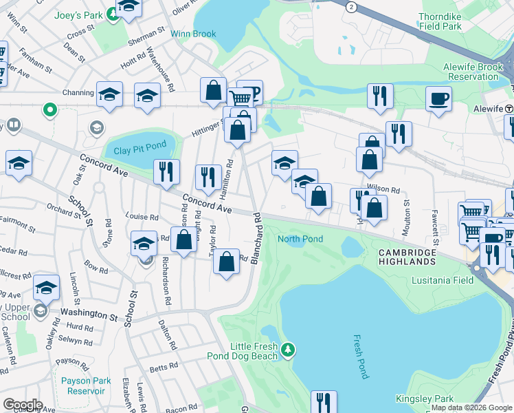 map of restaurants, bars, coffee shops, grocery stores, and more near 17-19 Griswold Street in Cambridge