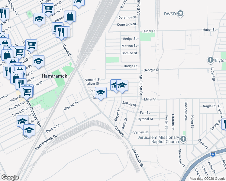 map of restaurants, bars, coffee shops, grocery stores, and more near 3985 Dorothy Street in Hamtramck