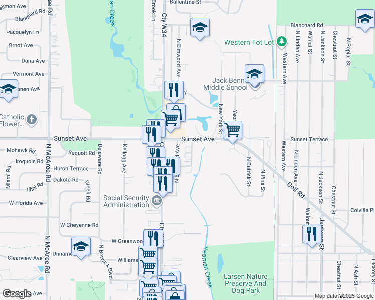 map of restaurants, bars, coffee shops, grocery stores, and more near 2125 North Elmwood Avenue in Waukegan