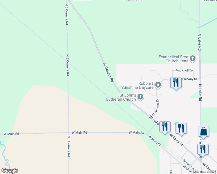 map of restaurants, bars, coffee shops, grocery stores, and more near 11723 West Galena Road in Lena