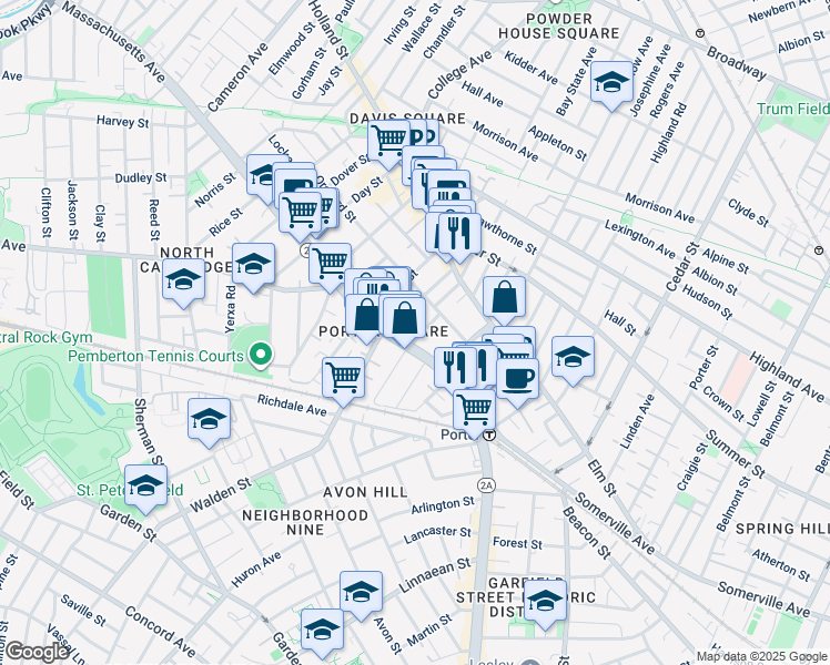 map of restaurants, bars, coffee shops, grocery stores, and more near 7 Blake Street in Cambridge