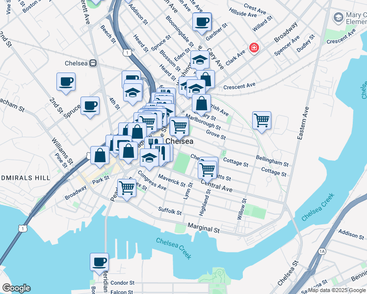 map of restaurants, bars, coffee shops, grocery stores, and more near in Chelsea