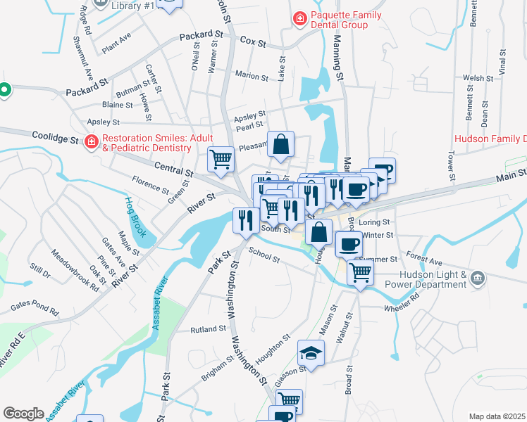 map of restaurants, bars, coffee shops, grocery stores, and more near in Hudson