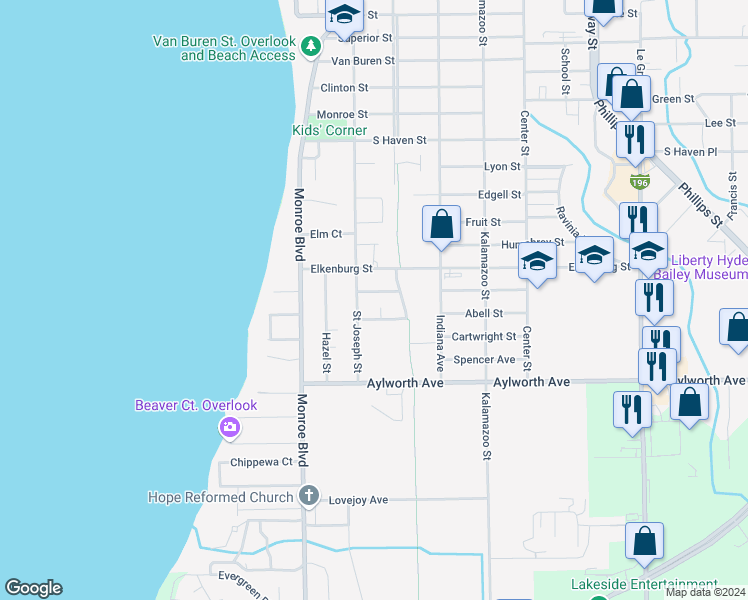 map of restaurants, bars, coffee shops, grocery stores, and more near 126 Cable Avenue in South Haven
