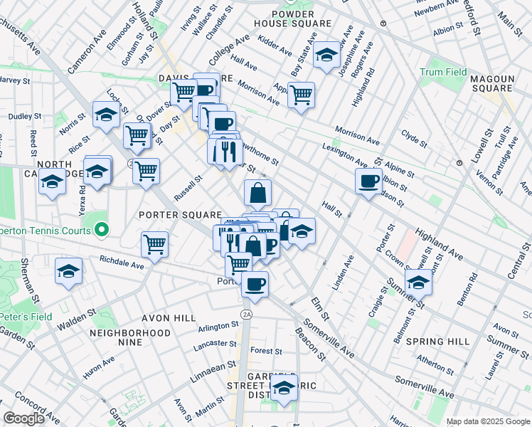 map of restaurants, bars, coffee shops, grocery stores, and more near 16 Banks Street in Somerville