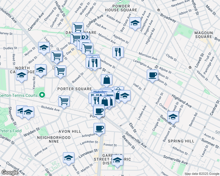map of restaurants, bars, coffee shops, grocery stores, and more near 12 Banks Street in Somerville
