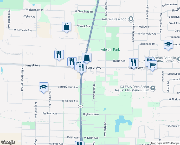 map of restaurants, bars, coffee shops, grocery stores, and more near 3227 Sunset Avenue in Waukegan