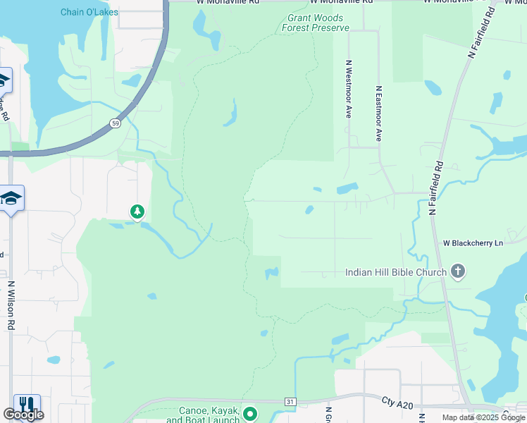 map of restaurants, bars, coffee shops, grocery stores, and more near Grant Woods South Trail in Ingleside