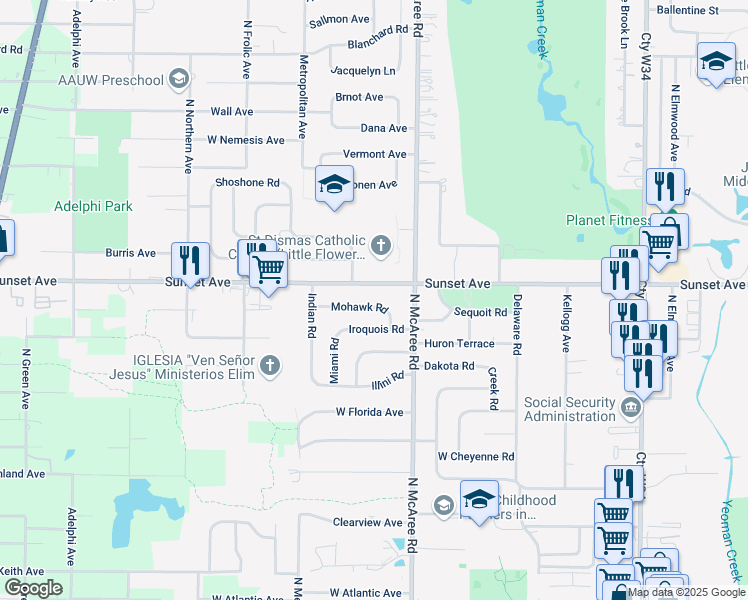 map of restaurants, bars, coffee shops, grocery stores, and more near 2634 Mohawk Road in Waukegan