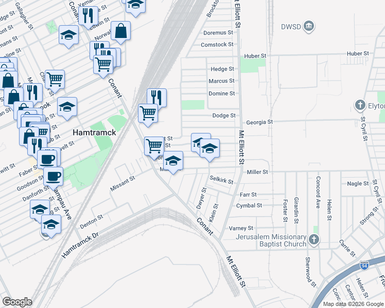 map of restaurants, bars, coffee shops, grocery stores, and more near 3985 Dorothy St in Hamtramck