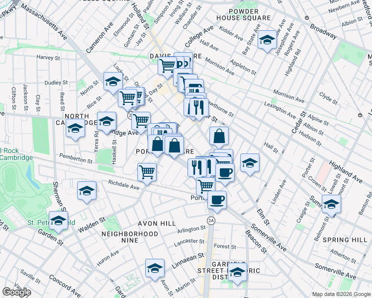 map of restaurants, bars, coffee shops, grocery stores, and more near 48 Orchard Street in Cambridge