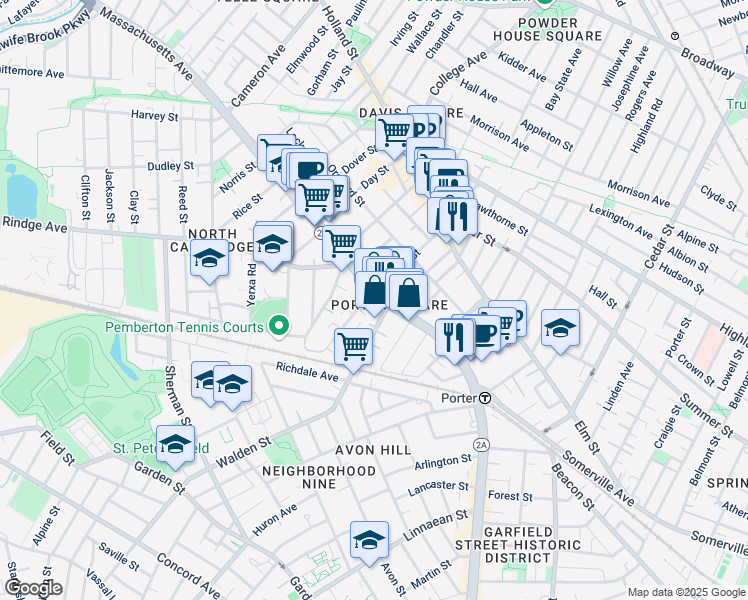 map of restaurants, bars, coffee shops, grocery stores, and more near in Cambridge