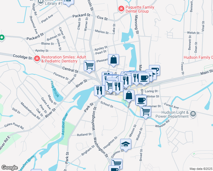 map of restaurants, bars, coffee shops, grocery stores, and more near in Hudson