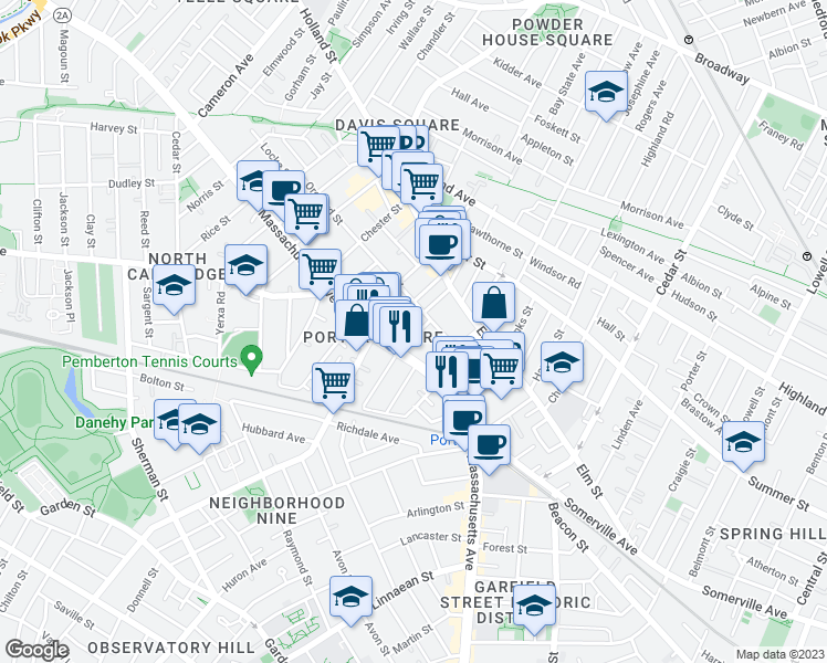 map of restaurants, bars, coffee shops, grocery stores, and more near 48 Orchard Street in Cambridge