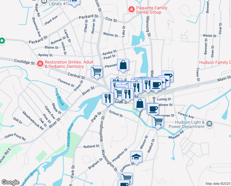 map of restaurants, bars, coffee shops, grocery stores, and more near in Hudson