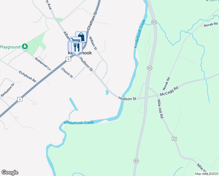 map of restaurants, bars, coffee shops, grocery stores, and more near 51 Hudson St in Kinderhook