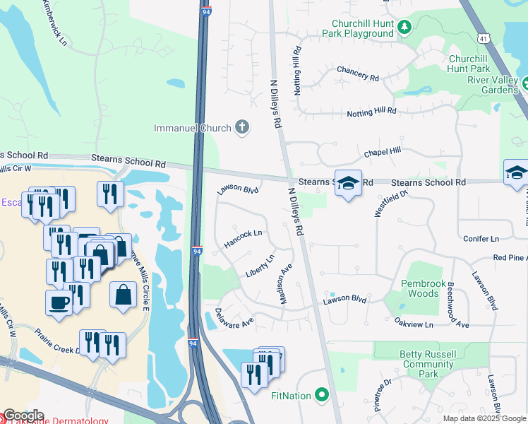 map of restaurants, bars, coffee shops, grocery stores, and more near 5822 Constitution Avenue in Gurnee