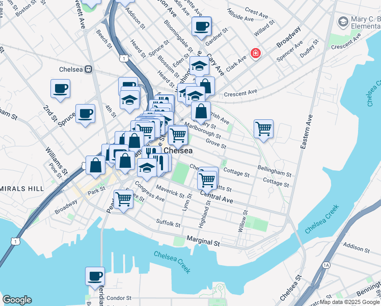 map of restaurants, bars, coffee shops, grocery stores, and more near in Chelsea