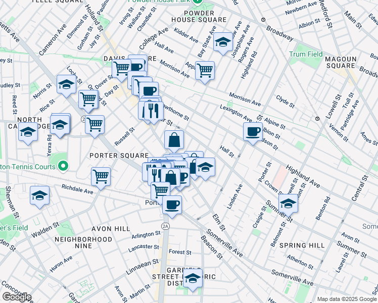 map of restaurants, bars, coffee shops, grocery stores, and more near 16 Banks Street in Somerville