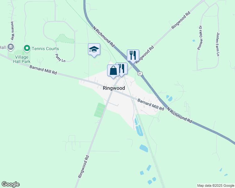map of restaurants, bars, coffee shops, grocery stores, and more near 5021 Barnard Mill Road in Ringwood