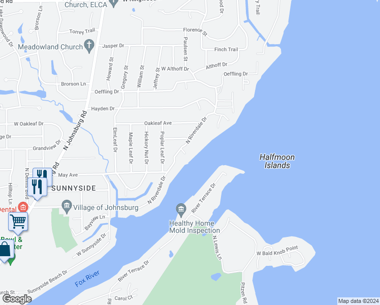 map of restaurants, bars, coffee shops, grocery stores, and more near 4418 North Riverdale Drive in McHenry