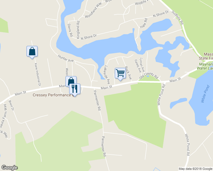 map of restaurants, bars, coffee shops, grocery stores, and more near 594 Main Street in Hudson