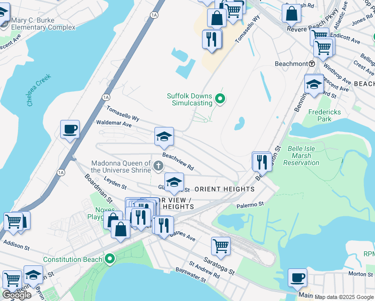 map of restaurants, bars, coffee shops, grocery stores, and more near 81 Faywood Avenue in Boston