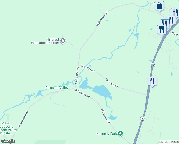 map of restaurants, bars, coffee shops, grocery stores, and more near 127 Lime Kiln Road in Lenox