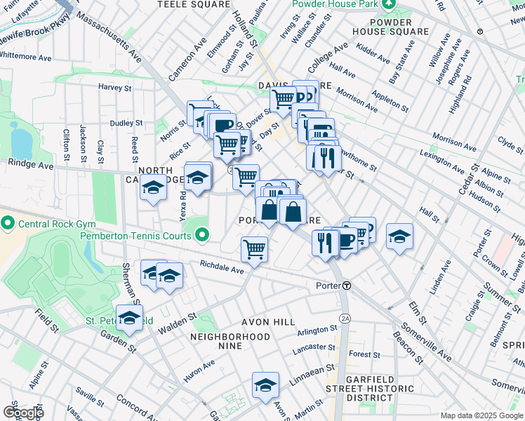 map of restaurants, bars, coffee shops, grocery stores, and more near in Cambridge