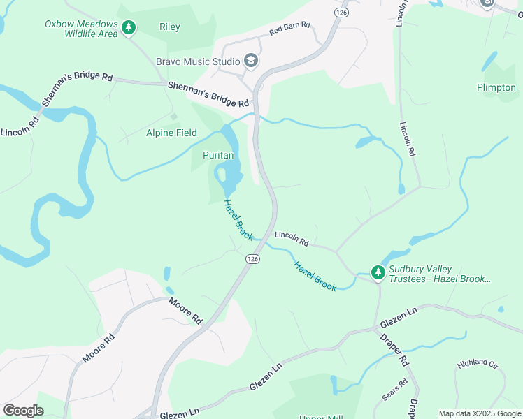 map of restaurants, bars, coffee shops, grocery stores, and more near 216 Concord Road in Wayland