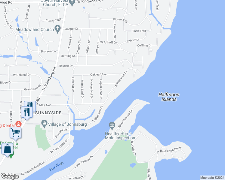 map of restaurants, bars, coffee shops, grocery stores, and more near 4414 North Riverdale Drive in McHenry