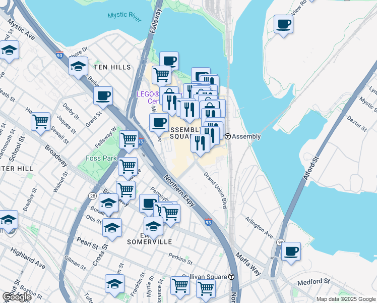 map of restaurants, bars, coffee shops, grocery stores, and more near 290 Revolution Drive in Somerville