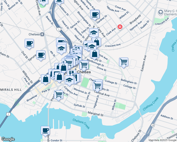 map of restaurants, bars, coffee shops, grocery stores, and more near in Chelsea