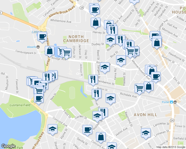 map of restaurants, bars, coffee shops, grocery stores, and more near 159 Sherman Street in Cambridge