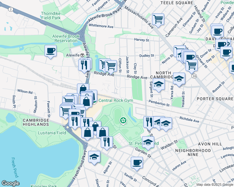 map of restaurants, bars, coffee shops, grocery stores, and more near 80 Jackson Circle in Cambridge
